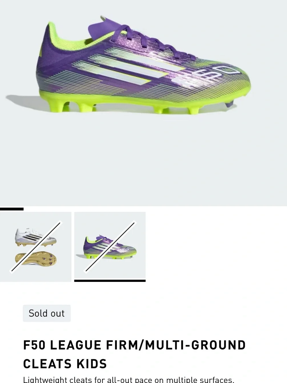 adidas Kids Purple and Neon Green Soccer Cleats